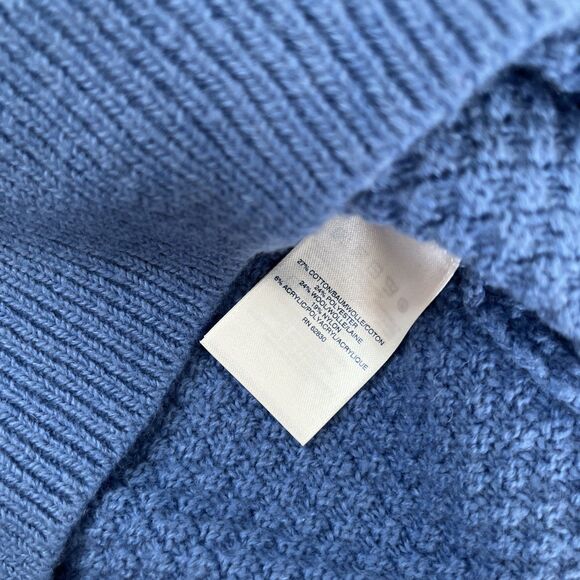 Lands End Chunky Knit Sweater Mens Medium Blue Fisherman Textured Preppy Warm - Picture 3 of 6